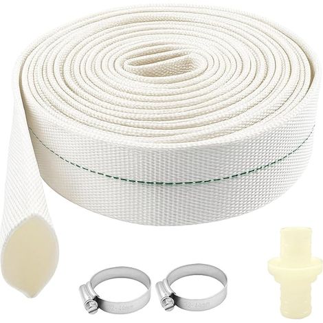 Discharge Hose 32 mm, Woven Hose 1 1/4", 10 m Flat Hose Kit for Submersible Pumps and Sewage Pumps (White) (1/5)