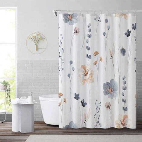 BEBUSINGOTO Ensembles de rideaux de douche à fleurs aquarelles, rideaux de salle de bain à fleurs beiges bleus, rideau de bain blanc minimaliste moderne, tissu imperméable 72x72 pouces