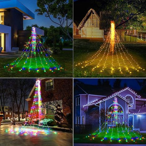 Guirlande lumineuse d'étoiles (blanc chaud) pour décoration de Noël extérieure, 350 LED, effet cascade, pour sapin de Noël, plafond, fête, jardin, vacances, 8 modes d'éclairage
