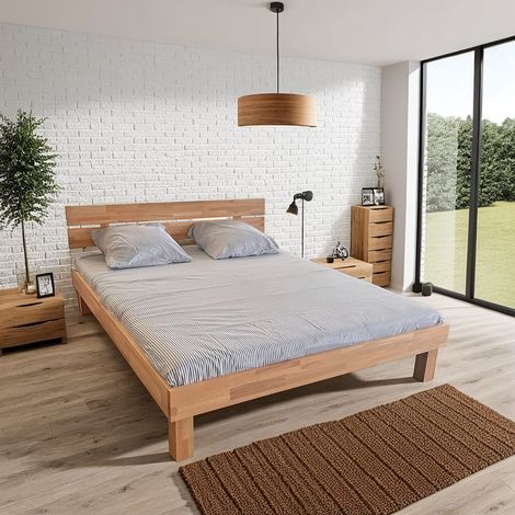 Le Quai Des Affaires – Lit adulte 180x200 cm en hêtre massif huilé – Tête de lit incluse – Pied de soutien central – Finition élégante et durable (1/5)