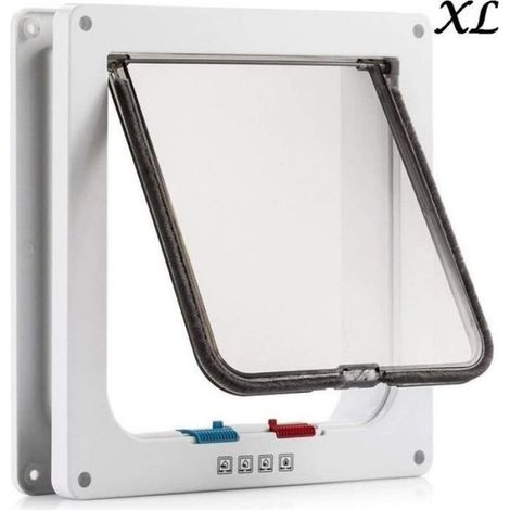 Chatière pour Chat Chatière magnétique avec verrou Rotatif à 4 Voies pour Chat (XL: 28.5 x 24.5 x 5.5 cm, Blanc) (1/4)
