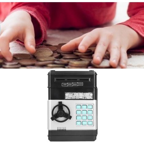 Tirelire électronique noire et argentée, tirelire électronique avec code distributeur automatique, coffre-fort à billets à roulement automatique, cadeau d'anniversaire pour enfants. (1/5)