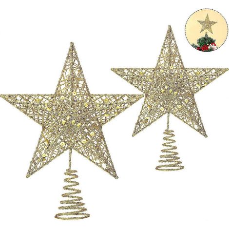 2 pièces cime de sapin de Noël étoile métallique à paillettes étoile ajourée en fil métallique pour cime d'arbre (argent) (1/5)