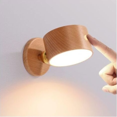 Applique murale en bois à piles, applique murale LED d\'intérieur avec interrupteur tactile, batterie de 1500 mAh, rotation à 360°, rechargeable par USB et à intensité variable. (1/5)