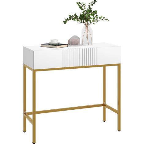 Console d'entrée moderne avec 2 tiroirs et pieds dorés. 80 x 31,5 x 75 cm. Blanche.