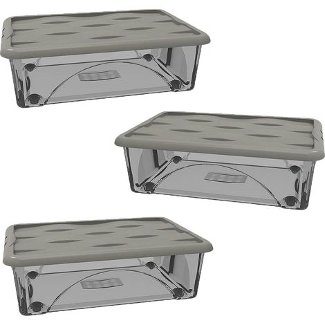 3 Scatole indumenti Box Portaoggetti Contenitore Multiuso Salvaspazio 60x40x18 cm  con Coperchio e 4 Ruote organizzazione Casa Bagno Ufficio Sovrapponibile grigio talpa Organizer  30 litri (1/5)