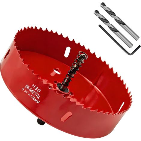 Scie Cloche 140mm,HSS M42 Bi-Métal Scies-cloches Bois,avec adaptateur de tige triangulaire et foret de centrage,pour boîte de mur creux,Cloison Sèche, Plastique,Plaque de Plâtre (1/5)