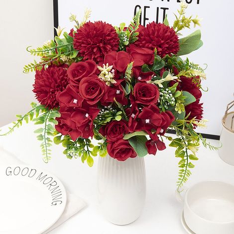 Bouquet De Fleurs Artificielles - Pissenlit Blanc Et Hortensia - Décoration Murale Pour Mariage Fête Maison - 1 Pièce (1/5)