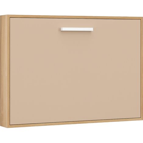 Lit escamotable horizontal OPTIMA - Sommier à lattes - Poignée acier blanc 36cm Sans matelas Chêne clair-140x200-Cadre Chêne clair-Façade Vison (1/5)