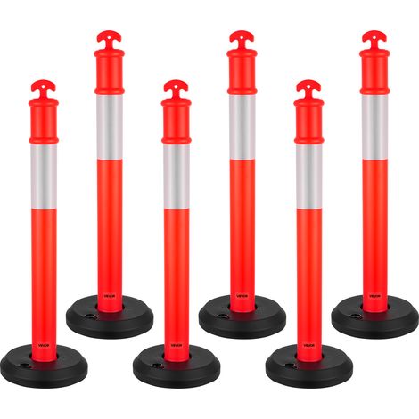 VEVOR Pali Delimitatori di Traffico, 6 Pezzi, Paletti di Sicurezza Stradale da 1140 mm con Base Riempibile e Strisce Riflettenti, Pali Delimitatori Resistenti per Cantieri Edili, Parcheggi, Rosso