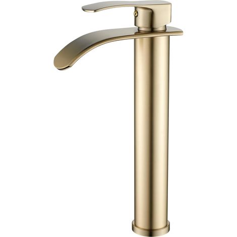 Robinet de cuisine cascade en acier inoxydable brossé doré (1/5)
