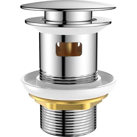 Kit de Vidage Universel avec Trop-Plein, Bouchon de Vidage à Pression pour Lavabo et Vasque, Filtre Anti-Explosion et Anti-Obstruction, Chrome (1/5)