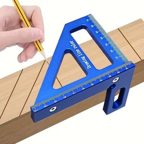 Règle de mesure multi angles 3D, rapporteur carré professionnel en alliage d'aluminium 45°/90°, règle triangulaire à onglet, outil de mesure de haute précision pour ingénieur charpentier (bleu) (1/5)