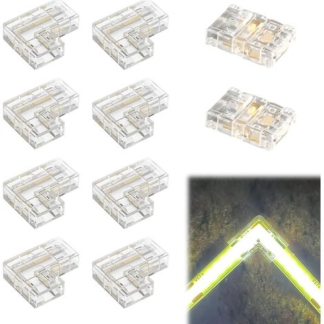 10 Connecteur Ruban LED 2 Pin 10mm 2 Droits Centraux + 8 en L, COB Clip (1/5)