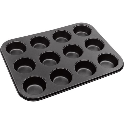 Moule à muffins antiadhésif 12 alvéoles en acier carbone revêtement Teflon 35x26x2,5 cm pour cupcakes et pain de maïs réutilisable (1/4)