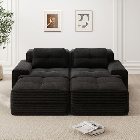 Modulares Sofa Schwarz aus Cord, 74 cm tiefe Sitzfläche und flexibel kombinierbare Module (1/5)