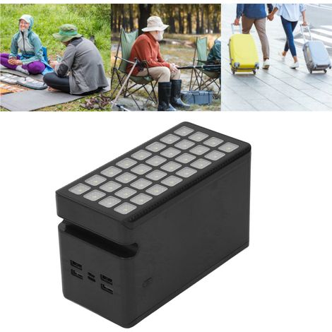 Batterie externe solaire 100 000 mAh avec 32 LED et 4 ports USB, batterie externe solaire portable pour le camping en plein air et l'éclairage de secours, noire. (1/5)