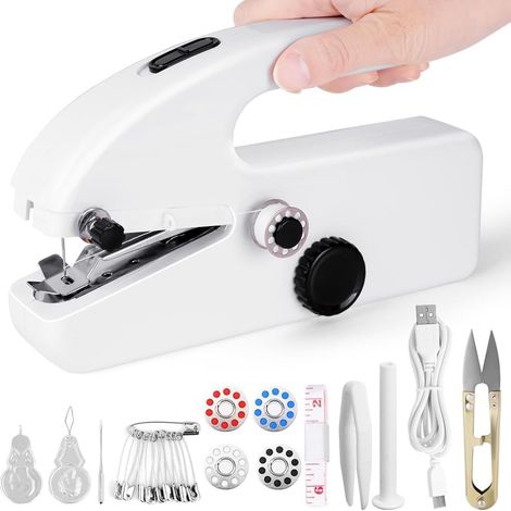 Machine à Coudre Portable, Mini Machine à Coudre Électrique, 2 Modes de Vitesse, Rechargeable USB/Batterie Remplaçable, avec 7 Types d'Accessoires de Couture pour Débutants,Enfant,Artisanat (1/5)