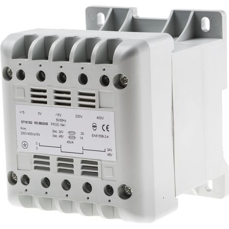 Transformateur rail DIN, Vin 400V c.a., Vout 24V c.a., 40VA ( Prix pour 1 ) (1/2)