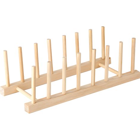 Égouttoir à vaisselle en bois multifonctionnel, support de rangement pour assiettes, bols, tasses, couvercles de casseroles et livres. (1/5)