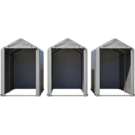3er-Set  fahrradgarage 187x100x160 cm Schwarzes Stahlgestell pulverbeschichtet wetterfestes Zelt mit PE-Plane dunkelgrau für Fahrrad & Gartengeräte – ideal für Balkon, Terrasse & Hof