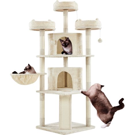 Yaheetech Tiragraffi Albero per Gatti Adulti Alto 174cm Gattini in Corda Sisal Graffiatoio con 3 Palle 174cm Beige (1/5)