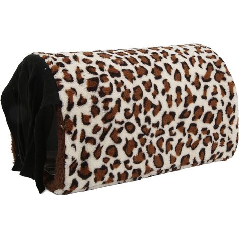 Tunnel de jeu en flanelle à motif léopard pour petits animaux, avec rideau à franges, idéal pour hamster, cochon d'Inde et bien plus encore. Couleur marron. (1/5)