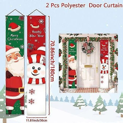 Décoration de porte de Noël, bannière Joyeux Noël, décoration à suspendre pour la maison, ornement de Noël, cadeau de bonne année, Père Noël, bonhomme de neige (1/5)