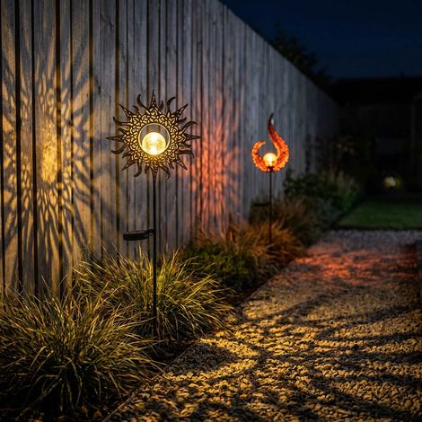2x LED Außenleuchte Steckleuchte Gartenleuchte Solar Braun Metall H 81,5 cm (1/5)