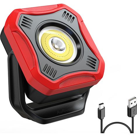 Lampe de Travail Rechargeable, Super Lumineuse Baladeuse COB Lampe D'atelier Base Magnétique, Batterie Externe pour Garage Urgence (Rouge3) (1/5)
