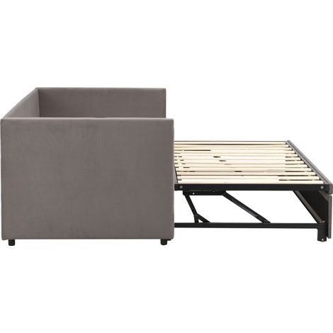 Schlafsofa Samtstoff Grau 90x200 cm, ausziehbar auf 180x200 cm, inklusive Lattenrost