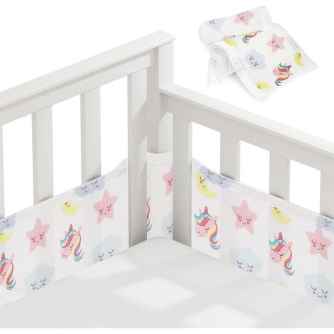 Baby Hut Crib Bumper, Breathable 3D Mesh Lining Anti-Airflow, Cot Bumper for Baby, Cot Rail Cover for Newborns, Boys and Girls (Unicorn) (1/5)