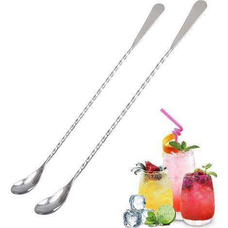 Cocktail Mixing Glass - Bar Spoon Long Handle 300 mm Et 400 mm En Acier Inoxydable Pour Préparation De Boissons Fraîches - 2 Pièces (1/5)