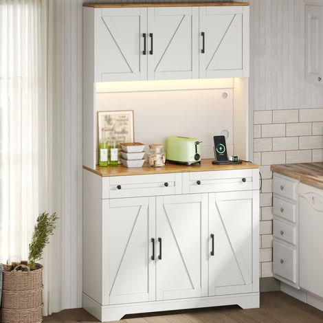 Mueble de cocina alto LED con enchufes, 100x40x180 cm, MDF natural y blanco (1/5)