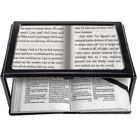 Loupe de lecture A4 pleine page, mains libres, rectangulaire, sur pied, avec 4 lampes LED, grossissement 3x.
