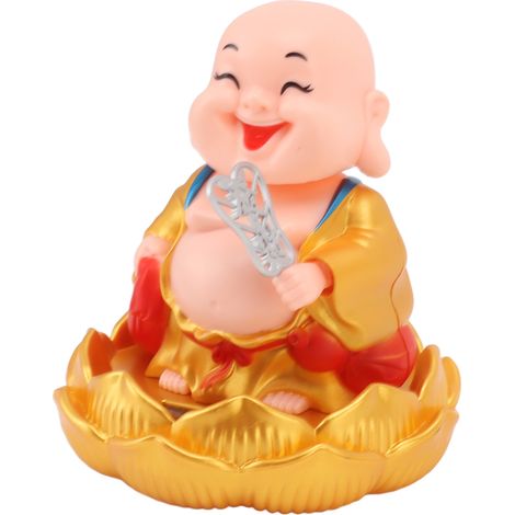 Statue solaire de Bouddha Maitreya à tête oscillante, ornement de voiture, jouet porte-bonheur pour la richesse et la fortune, vêtements dorés (1/5)
