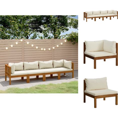 Gartenmöbel-Sets - Living 4-Sitzer-Gartensofa mit Creme Kissen Massivholz Akazie (1/5)