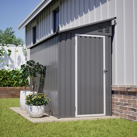 Abri de Jardin Métal 4x8 ft avec Porte Verrouillable et Aérations, Rangement Outils Extérieur, Gris (1/5)