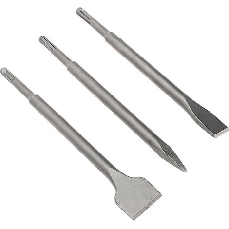 3-teiliges Meißelset mit rundem Schaft, flacher, breiter Spitze und Meißeln aus legiertem Stahl für Beton, Stein, Ziegel und Fliesen