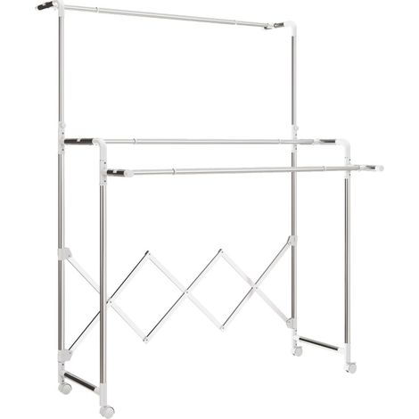 Tendedero de pie plegable de acero inoxidable con 3 barras ajustables y ruedas HOMVRA (1/4)