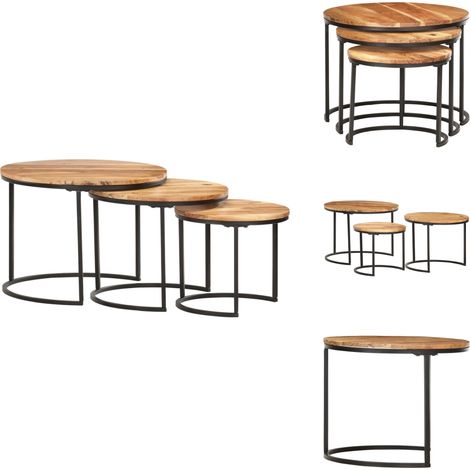 Tables gigognes 3 pcs Bois d'acacia massif - Table Basse - Tables Gigognes - Meuble Salle Séjour - Meubles Design - Acacia Massif (1/5)