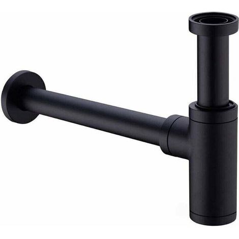 Sifón de latón para lavabo, sifón universal con tubo de extensión de 200 mm, sifón ajustable de 1 1/4 x 32 mm, a prueba de olores y fugas, color negro mate. (1/4)