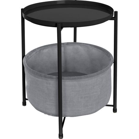 ML-Design Beistelltisch rund Ø45,5 x H 52,5 cm, Schwarz, aus Metall, Couchtisch mit Stoffkorb & abnehmbarer Tablett, Sofatisch mit Stauraum, Modernes Design, Kleiner Tisch, Wohnzimmertisch Nachttisch