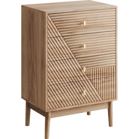 Commode à quatre tiroirs, armoire moderne à tiroirs, meuble de rangement en bois, meuble de rangement pour coiffeuse, adaptée au salon, à la chambre et au couloir (couleur chêne)