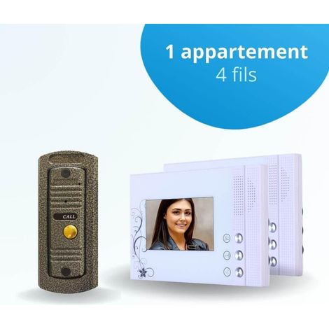 Portier interphone vidéo PINO 4 Fils - 2 écrans blancs