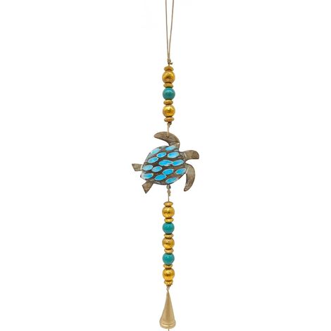 Pendentif tortue en aluminium et bois de manguier - Décoration aquatique (1/5)