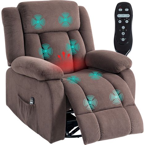 Fauteuil Massant 8 Points Inclinable 150° Chauffant Lombaire Pivotant 360° Velours Tissu Ressorts 135 kg
