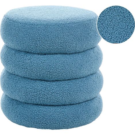 Pouf poggiapiedi rotondo in tessuto boucle Camera da letto Soggiorno Blu Sumpter