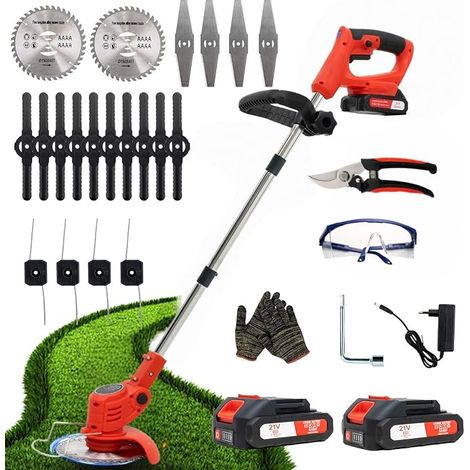 Cordless Electric Brushcutter, Folding Lawn Trimmer with 2 Batteries and 4 Types of Blades, Triple Folding Handle, Lawns and Agricultural Land (1/5)