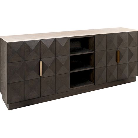 Buffet design marron avec plateau en marbre et rangements élégants - Marron foncé effet bois marbre (1/5)